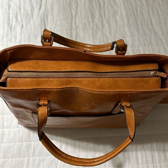 Badgley Mischka Julia Weekender Vegan Leather Camel Large Travel Tote Bag - Picture 10 of 16